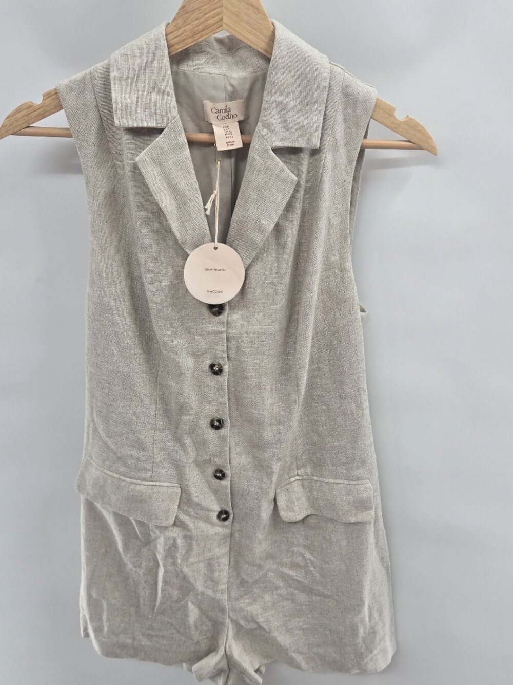 Revolve Camila Coelho Oatmeal Linen Blend Romper Size 8